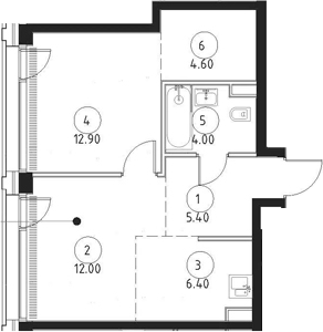Планировка — Сет, 2-комн., 45 м²