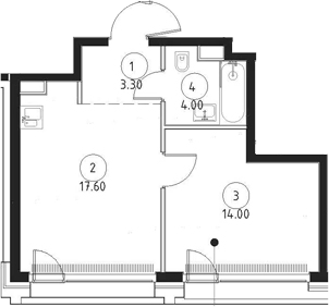 Планировка — Сет, 2-комн., 39 м²