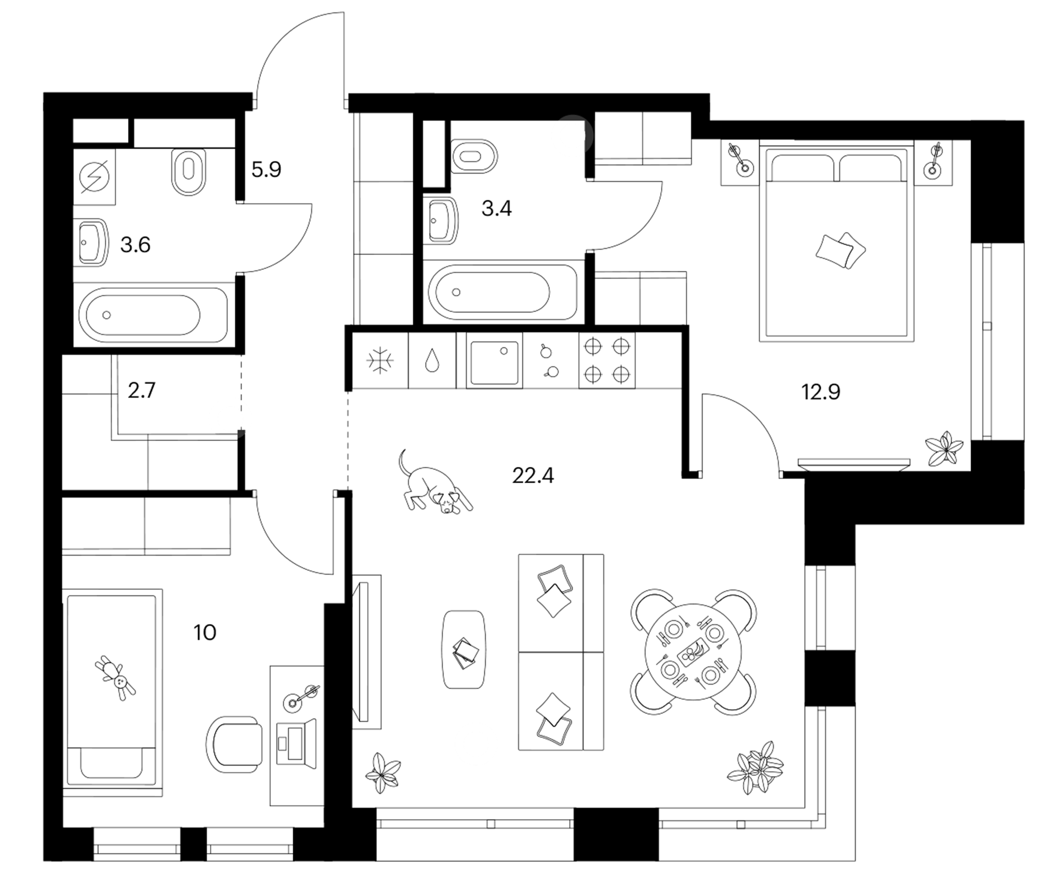 Планировка — Строгино 360, 2-комн., 61 м²