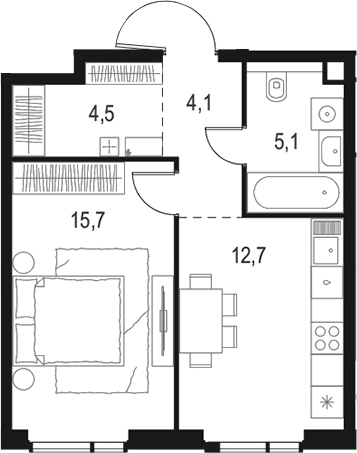 Планировка — Левел Войковская, 1-комн., 42 м²