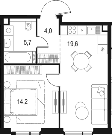Планировка — Левел Войковская, 2-комн., 44 м²