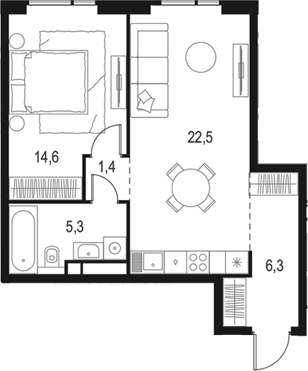 Планировка — Левел Войковская, 2-комн., 50 м²