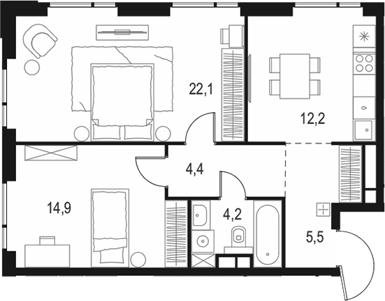 Планировка — Левел Войковская, 2-комн., 63 м²