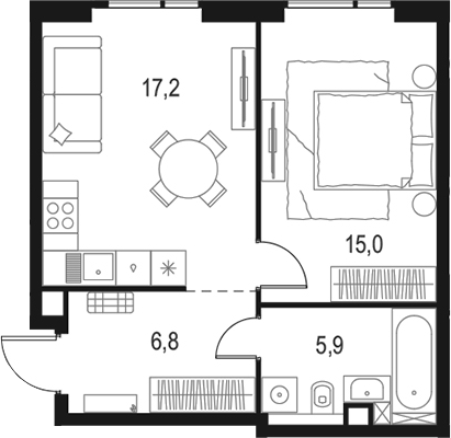 Планировка — Левел Войковская, 2-комн., 45 м²