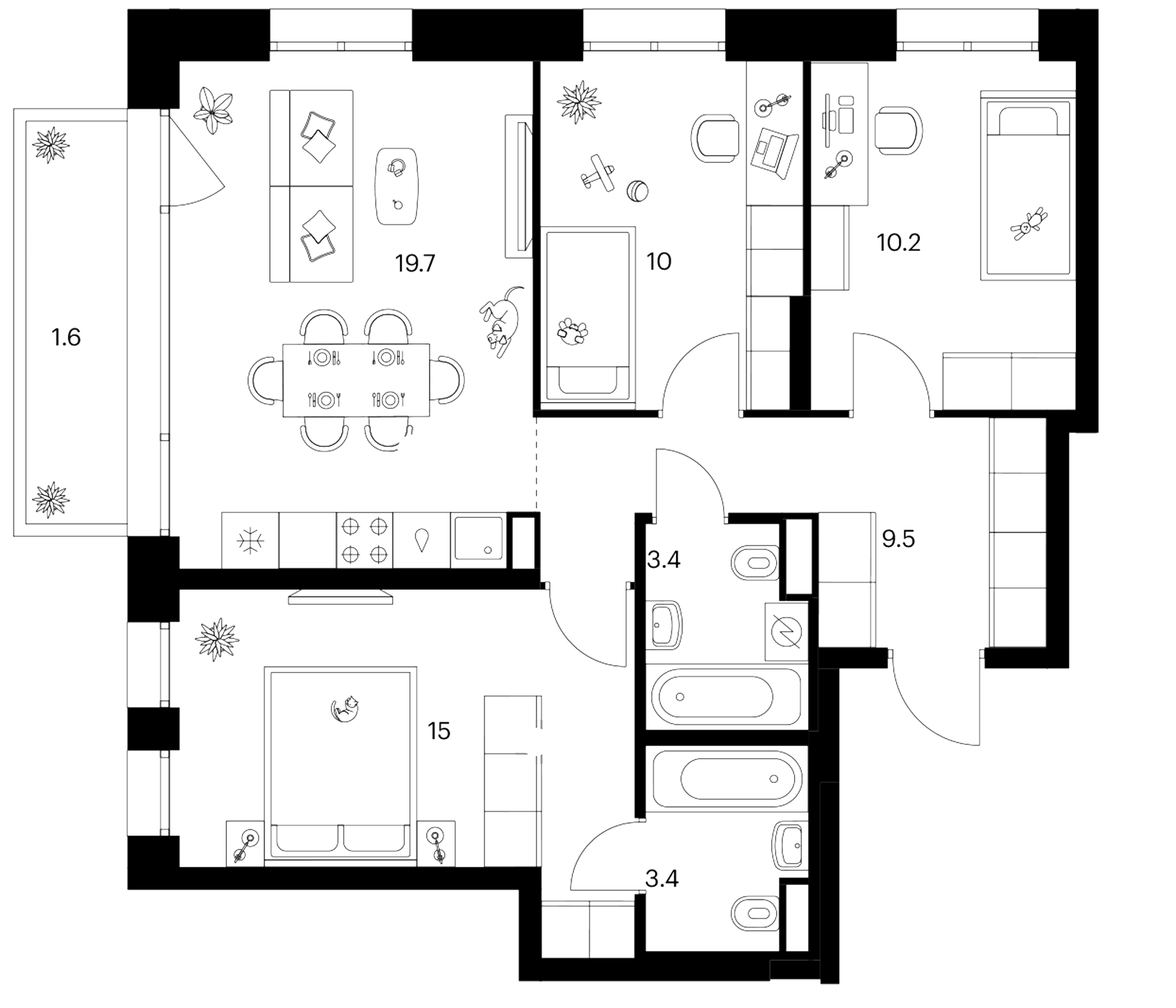 Планировка — Строгино 360, 3-комн., 71 м²