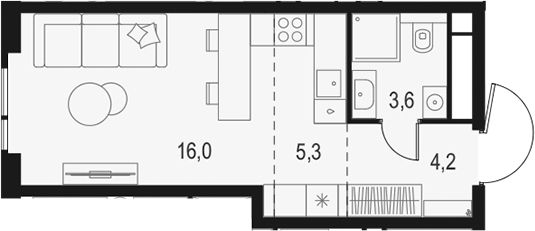 Планировка — Левел Войковская, Студия, 29 м²
