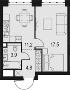 Планировка — Левел Южнопортовая, 1-комн., 37 м²
