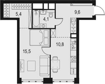 Планировка — Левел Южнопортовая, 1-комн., 45 м²