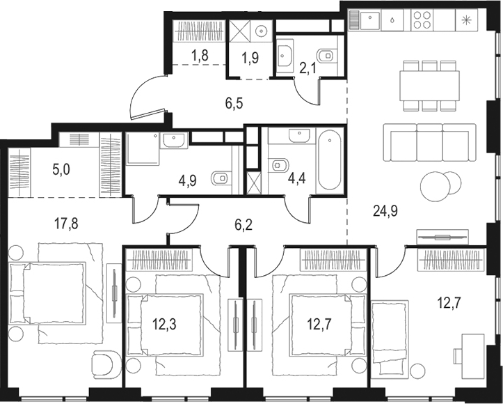 Планировка — Левел Войковская, 5-комн., 113 м²