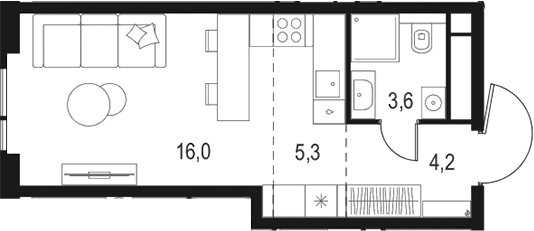 Планировка — Левел Войковская, Студия, 29 м²