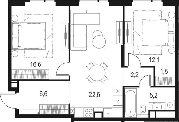 Планировка — Левел Войковская, 3-комн., 67 м²