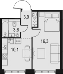 Планировка — Левел Южнопортовая, 1-комн., 34 м²