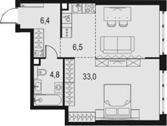 Планировка — Левел Южнопортовая, Студия, 51 м²