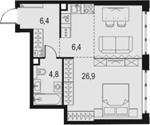 Планировка — Левел Южнопортовая, Студия, 45 м²