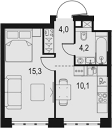 Планировка — Левел Южнопортовая, 1-комн., 34 м²