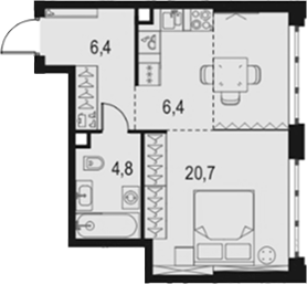 Планировка — Левел Южнопортовая, Студия, 38 м²