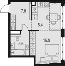 Планировка — Левел Южнопортовая, Студия, 37 м²