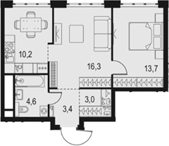 Планировка — Левел Южнопортовая, 2-комн., 51 м²