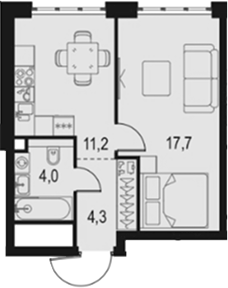 Планировка — Левел Южнопортовая, 1-комн., 37 м²