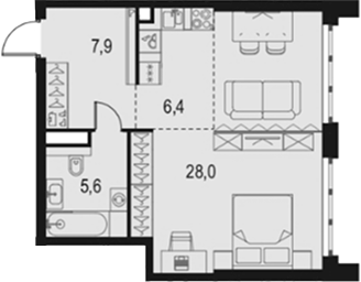 Планировка — Левел Южнопортовая, Студия, 48 м²