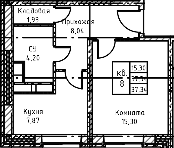 Планировка — Высокий Берег, 1-комн., 37 м²