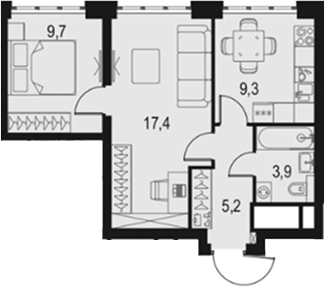 Планировка — Левел Южнопортовая, 2-комн., 46 м²