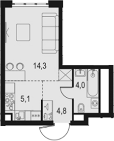 Планировка — Левел Южнопортовая, Студия, 28 м²