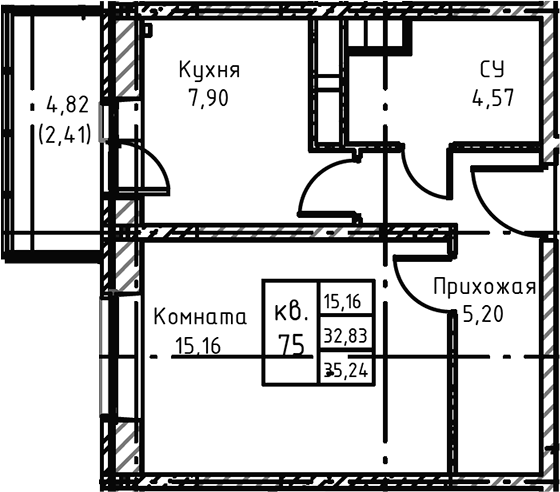 Планировка — Высокий Берег, 1-комн., 39 м²