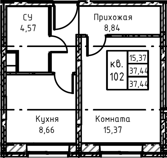 Планировка — Высокий Берег, 1-комн., 36 м²