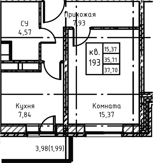 Планировка — Высокий Берег, 1-комн., 38 м²