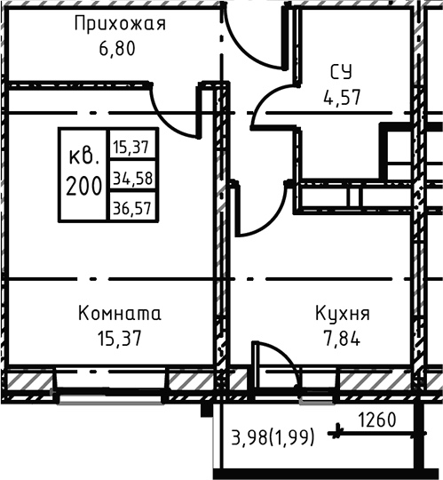 Планировка — Высокий Берег, 1-комн., 38 м²