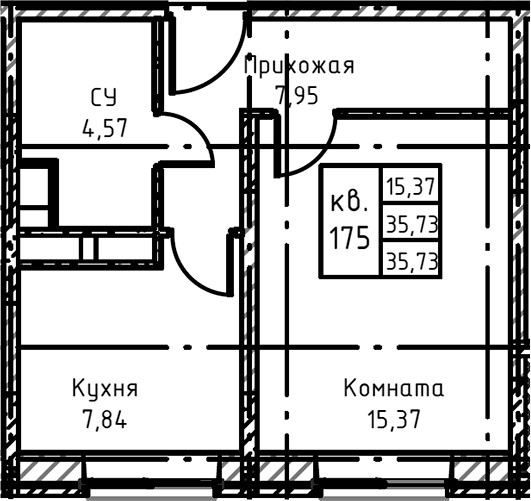 Планировка — Высокий Берег, 1-комн., 36 м²