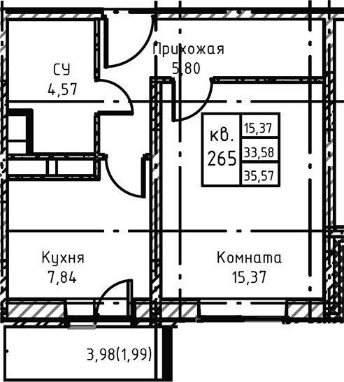 Планировка — Высокий Берег, 1-комн., 38 м²