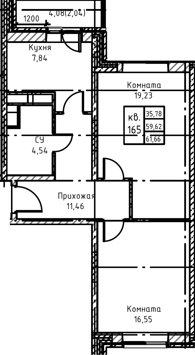 Планировка — Высокий Берег, 2-комн., 61 м²
