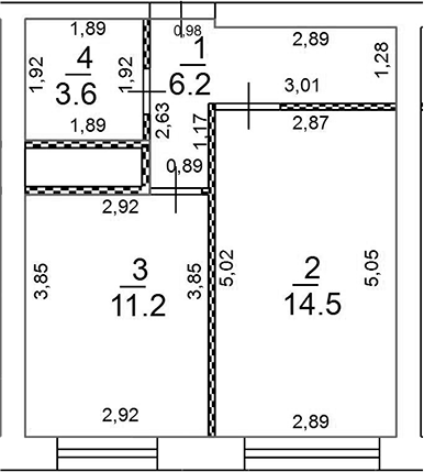 Планировка — Новое Замитино, 1-комн., 36 м²