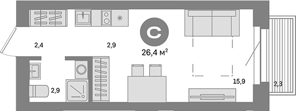 Планировка — Метроном, Студия, 24 м²