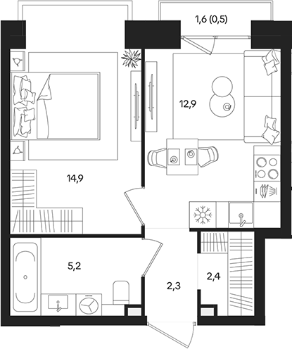 Планировка — ТАТУМ, 2-комн., 38 м²