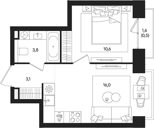 Планировка — ТАТУМ, 2-комн., 34 м²