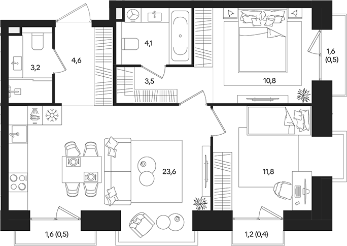 Планировка — ТАТУМ, 3-комн., 62 м²