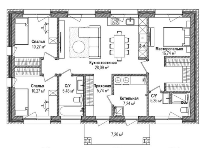 Планировка — Коттеджный поселок Форест, 3-комн., 108 м²