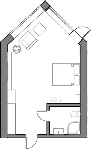 Планировка — Сосновый бор, Студия, 40 м²
