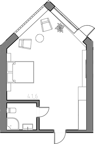 Планировка — Сосновый бор, Студия, 40 м²