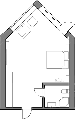 Планировка — Сосновый бор, Студия, 40 м²