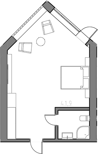 Планировка — Сосновый бор, Студия, 40 м²
