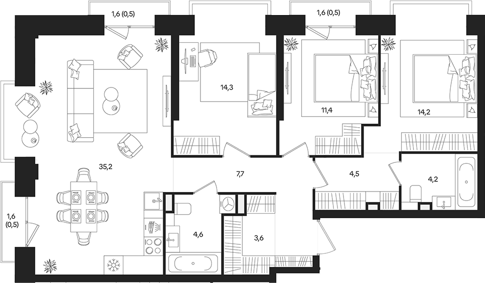 Планировка — ТАТУМ, 4-комн., 100 м²