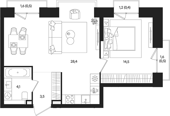 Планировка — ТАТУМ, 2-комн., 51 м²