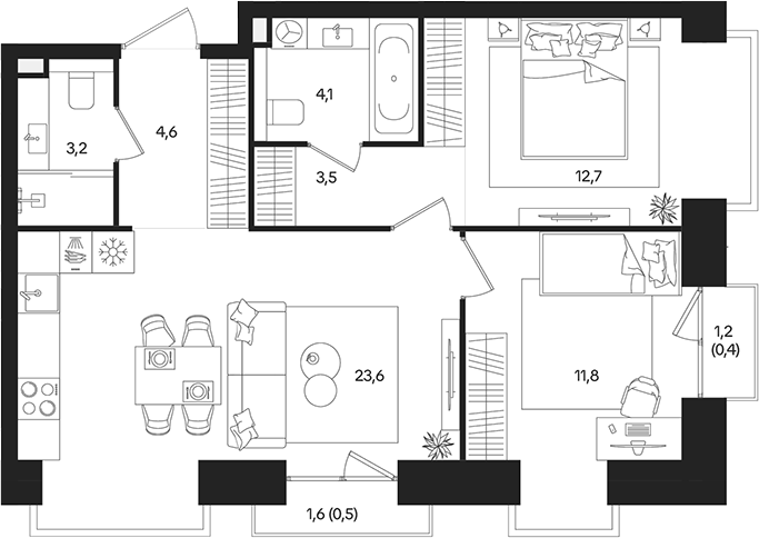Планировка — ТАТУМ, 3-комн., 64 м²