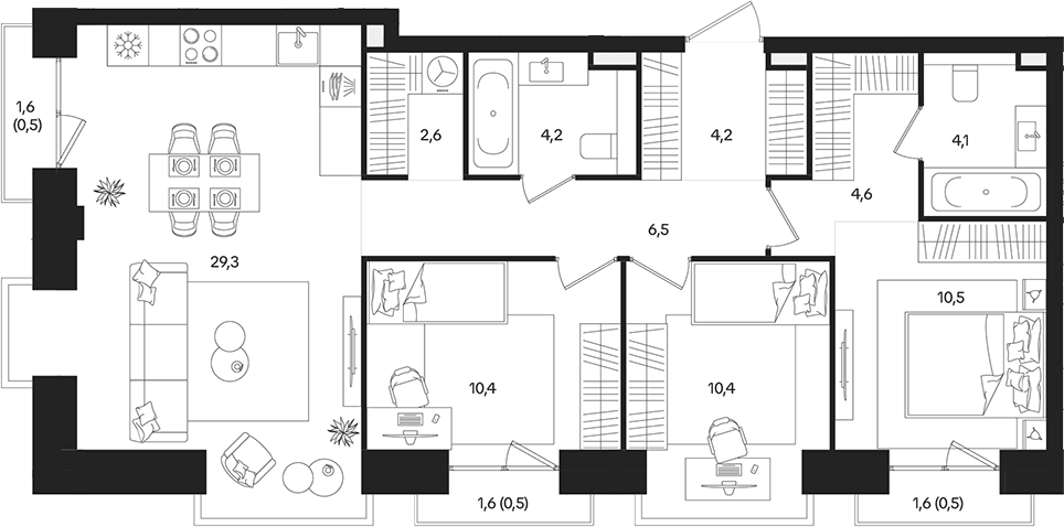 Планировка — ТАТУМ, 4-комн., 87 м²