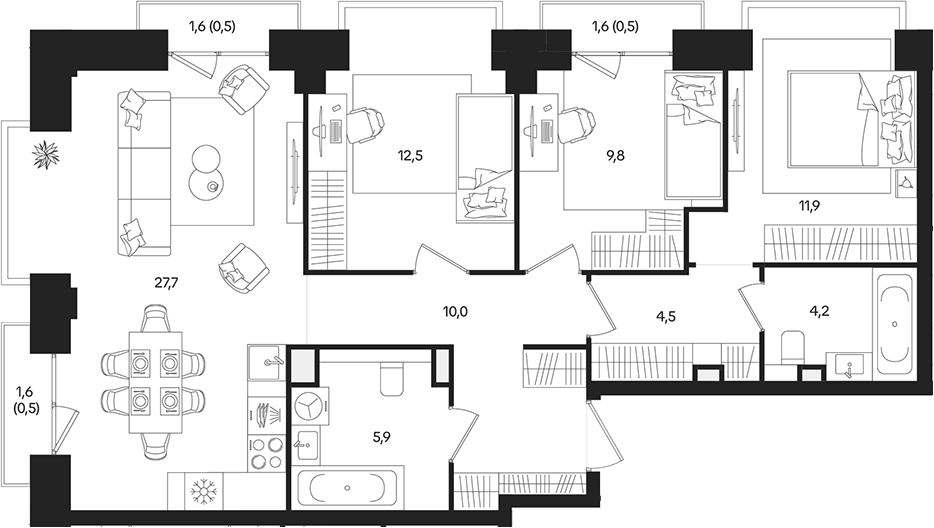 Планировка — ТАТУМ, 4-комн., 87 м²