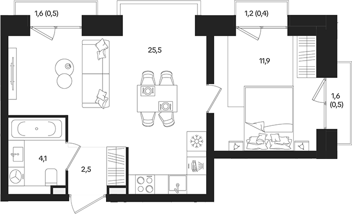 Планировка — ТАТУМ, 2-комн., 44 м²